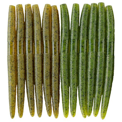 Senko Bait Soft Plastic Lures 5" Senkos 24 Pcs/100pcs for Wacky Rig Freshwater Fishing Green Pumpkin senko with Black Flake Pink Watermelon Double Color - style: Green Pumpkin Watermelon
