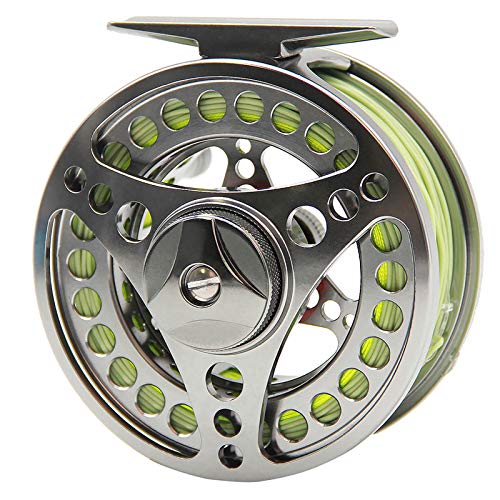 EX-ALC Fly Reel 3/4 5/6 7/8 9/10WT CNC Machined Large Arbor Aluminum Fly Fishing Reels Silver/Gunsmoke Fly Reels - color: Moss Green Fly Line, size: 5/6WT Fly Reel