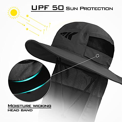 KastKing Sol Armis UPF 50 Boonie Hat - Sun Protection Hat, Fishing Hat, Beach & Hiking Hat, Paddling - color: U: Gray, size: With Neck Shield