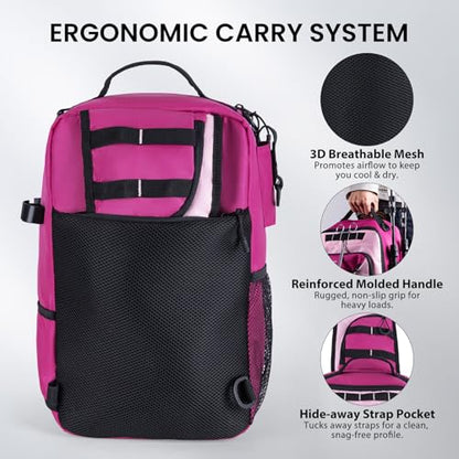Goture Pink Fishing Tackle Bag, 1680D Water-Resistant Sling Fishing Backpack with Rod Holder, Anti-Slip Waist Strap, 3 Fishing Tackle Boxes, Fishing Gifts for Women Girls - color: Pink, style: 1680d Double-strand Pu Backpack + (3)3600 Trays