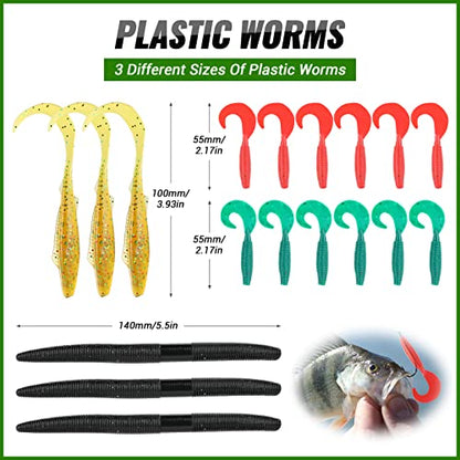 PLUSINNO Fishing Lures, All-in-One Fishing Tackle Box with Tackle Included, Fishing Gear Lure Bait Accessories Kit for Freshwater Bass Trout, Ideal Fishing Gifts for Men, Father & Beginners - color: 102Pcs Fishing Lures Kit