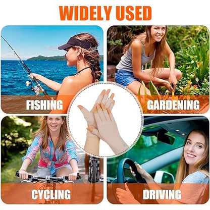 Women Fingless UV Protection Sunblock Gloves,Non-Slip Driving-Gloves Cyling - color: Pink