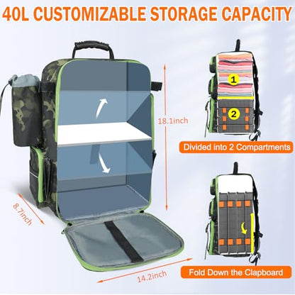 AYAMAYA Fishing Backpack, 40L Tackle Backpack with Rod Holders & 2 Tackle Trays, Large Water-resistant Fishing Bag Equipments - color: Camouflage, 2 Tackle Boxes