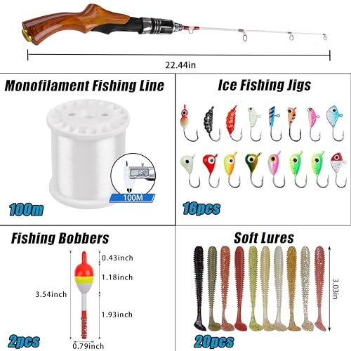 Ice Fishing Rod Lightweight Ice Fishing Gear Portable Spinning Rod 23" Ice Fishing Pole Winter for Trout Walleye Perch Panfish Crappie - style: Ice Fishing Gear