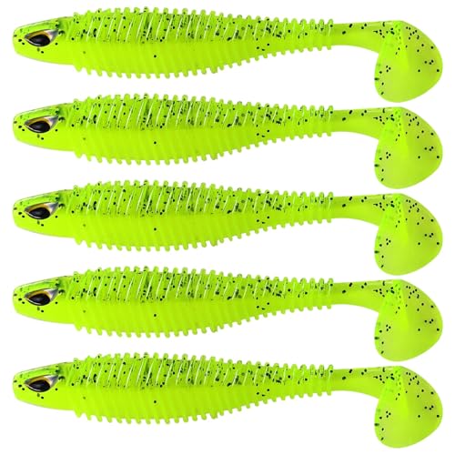 MAFIMOEA 40/30/25Pcs Paddle Tail Swim Baits Lures Fishing Soft Plastic Lure Kit for Bass Trout Walleye Crappie 6.5cm 7.5cm 10.5cm - color: Yellow, size: 3.15IN/8CM - 30PCS