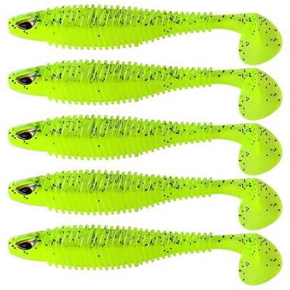 MAFIMOEA 40/30/25Pcs Paddle Tail Swim Baits Lures Fishing Soft Plastic Lure Kit for Bass Trout Walleye Crappie 6.5cm 7.5cm 10.5cm - color: Yellow, size: 3.15IN/8CM - 30PCS