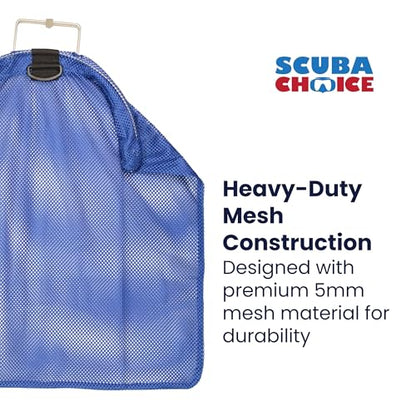 Scuba Choice Fish Bag Net with 5mm Stainless Steel Wire Handle – 24" x 17" Size, 12" Diameter, Secure Closing Clip, Reinforced Mesh - Durable & Reliable for Spearfishing, Diving, and Fishing – Blue