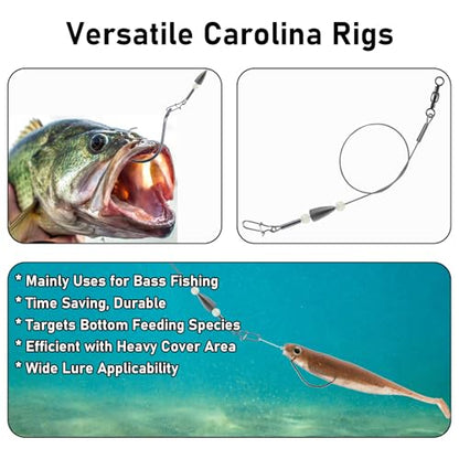 Dr.Fish 15 Pack Carolina Ready Rigs 10'' for Bass Fishing, Freshwater Fishing Wire Leader Line Pre-Rigged Bullet Sinker Swivels - color: Lead Weights, size: 1/8oz-15 Pack