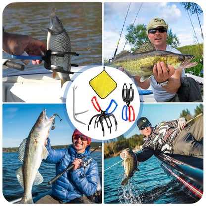 3 Packs Upgrade 2/3 Claw Fish Gripper with Stainless Steel Hook Remover, Metal Fishing Pliers Gripper Catch Control Clamp,Fish Grip Tackle Holder & Steel Dehooker for Freshwater and Saltwater Fishing