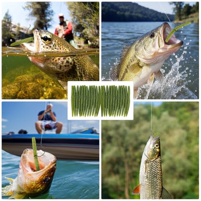 Senko Bait Soft Plastic Lures 5" Senkos 24 Pcs/100pcs for Wacky Rig Freshwater Fishing Green Pumpkin senko with Black Flake Pink Watermelon Double Color - style: Watermelon Black Flake