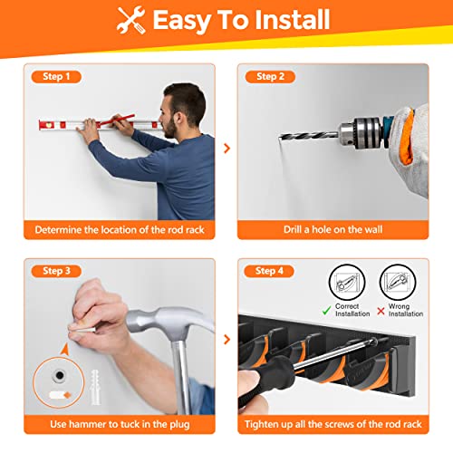 PLUSINNO V9 Vertical Fishing Rod Holders, 2 Packs Wall Mounted Fishing Pole Holders, Fishing Rod Racks Hold Up to 18 Rods or Combos, Fishing Pole Holders for Garage, Fishing Gear and Gifts for Men - style: Orange 2-pack (store 18 combos)