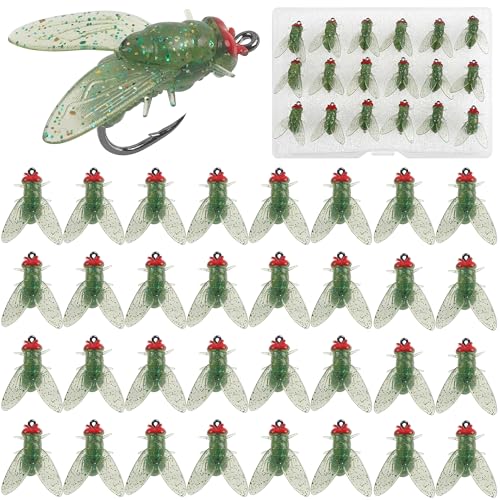 Bionic Fly Fishing Bait,18pcs/36pcs Trout Jig Swimbait Fly Hook Soft Bait Dry Flies Fly Fishing Lures Assortment Kit Attractant Fishing Gear Artificial Fishing Lure Panfish Lure Set - color: Green-36PCS