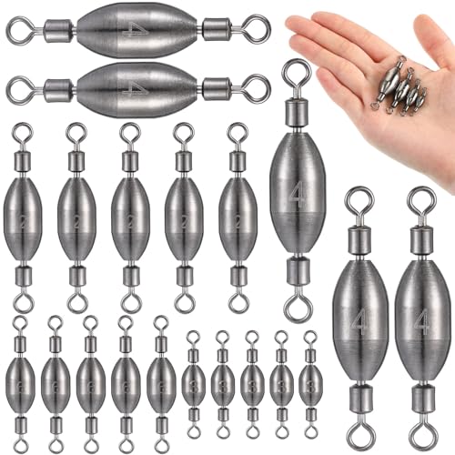 Seenelling 20 Pcs Brass Fishing Sinker Swivel Fishing Weights Saltwater Bullet Sinkers Drop Shot Weight Egg Sinkers with Swivel Rolling Removable Freshwater - size: 1/2 oz, 1/4 oz, 1/8 oz, 1/25 oz