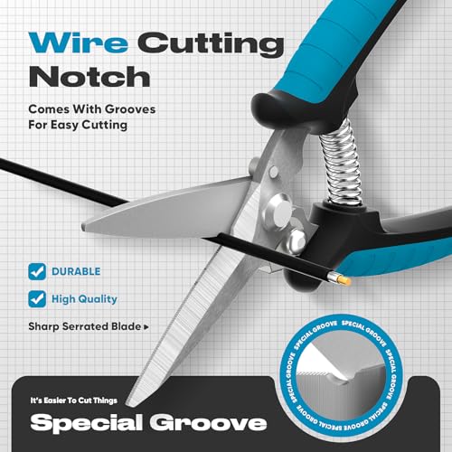 GARTOL 8" Heavy Duty Scissors & Tin Snips - All Purpose Utility Shears with Wire Cutter Notch | Cut Sheet Metal, Cable, Insulation, Carpet, Leather | Ergonomic Electrician Tools with Safety Lock - style: HC120