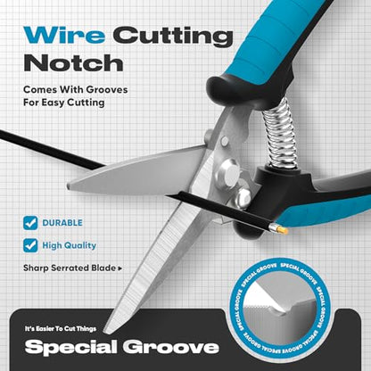 GARTOL 8" Heavy Duty Scissors & Tin Snips - All Purpose Utility Shears with Wire Cutter Notch | Cut Sheet Metal, Cable, Insulation, Carpet, Leather | Ergonomic Electrician Tools with Safety Lock - style: HC120