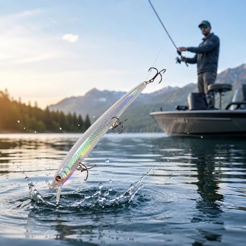 Artificial Plastic Minnow Hard Crankbait Fishing Lure with Treble Hooks for Bass and Trout