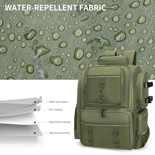 WANOON Fishing Backpack,Tackle Bag,with Tackle Boxes. Large Fishing Bag, Strong Materials - color: Army Green, size: 42L-With Tackle Boxes
