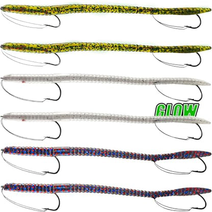 Fishing Lures Bass Lures, Weedless Pre Rigged Bionic Sinking Bass Fishing Lure Soft Plastic Swimbaits for Trout, Walleye, Crappie, Fishing Worm Swim Baits Minnows for Saltwater Freshwater - color: A2-Green Pumpkin, Junebug, Glow White
