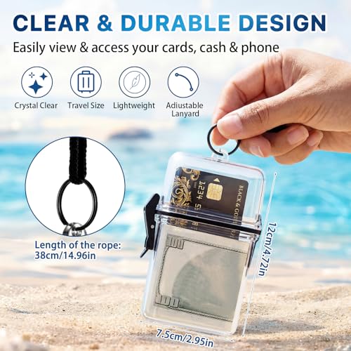 Outus 3 Pcs Waterproof ID Badge Holder Case with Waterproof Buckle 4.72 x 2.95 x 1.57 Inches Floating Sport Case Locker with Adjustable Hanging Rope Plastic Card Dry Box(Clear, Gray, Blue, Classic) - color: Clear, Gray, Blue, size: 4.72 x 2.95 x 1.57 Inch