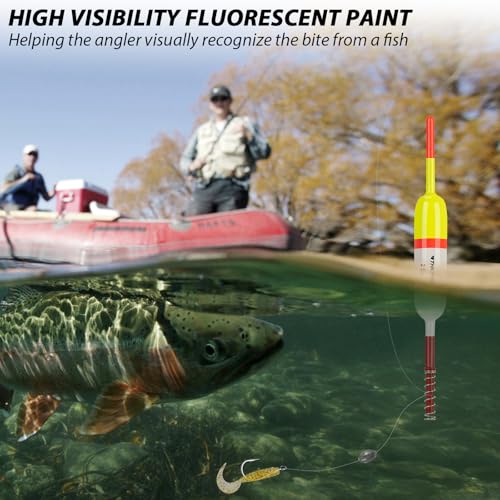 THKFISH Fishing Bobbers Fishing Floats and Bobbers Slip Bobbers for Fishing Balsa Floats Crappie Fishing Bobbers Fixed Bobber (1.5"X0.59"X5.4") (2.5"X0.59"X5.4") - color: Yellow-White-2IN