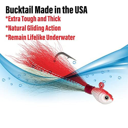 Dr.Fish 3 Pack Bucktail Jig Lure Hair Jig Saltwater Freshwater Lures Surf Fishing Bass Flounder Striper Bluefish Halibut Redfish - color: Red & White(pack of 3), size: 1/2 oz