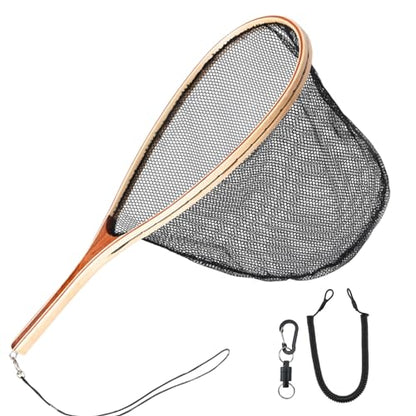 Fly Fishing Landing Net with Wood Handle Wooden Frame Soft Rubber Mesh or Waterproof Nylon Mesh Nets with Magnetic Release for Trout Bass Fish Catch and Release - color: Nylon Net with Magnetic Release