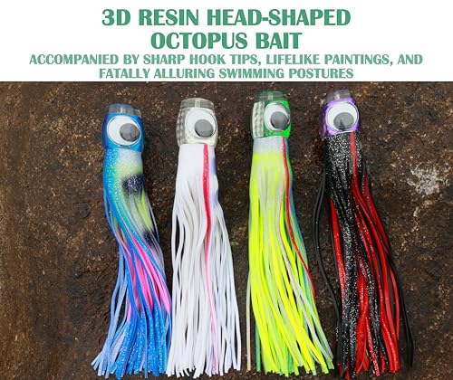 13.4Inch Fishing Trolling Lures Saltwater Trolling Skirted Lures Offshore Big Game Artificial Fishbait for Tuna Marlin Deep Sea Octopus Squid Skirts Rigged Hooks - color: colourB kit