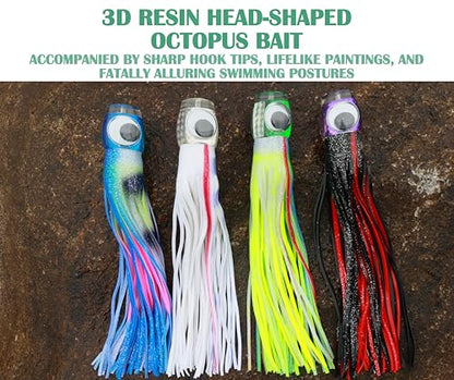 13.4Inch Fishing Trolling Lures Saltwater Trolling Skirted Lures Offshore Big Game Artificial Fishbait for Tuna Marlin Deep Sea Octopus Squid Skirts Rigged Hooks - color: colourB kit