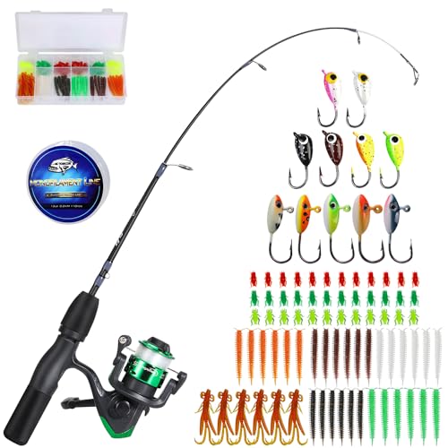 Sougayilang Ice Fishing Rod and Reel Set, Ice Fishing Includes Ice Jigs, Lures, and Essential Tackle,27" Medium/Light Power Ice Spinning Rod,EVA Foam Grip Handle - color: F-spinning ice combo-MYMXE, size: 26"