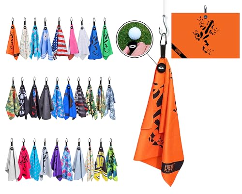 Rippit Magnetic Waffle Golf Towel – Large 16"x24" Microfiber Golf Club Ball Magnet Clip to Hang on Bag Cart Strong Premium Strength Ultra Absorbent Gear Men Gift (Rippit Orange) - color: Rippit Orange