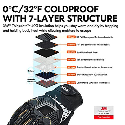 Vgo... 1-Pair 32°F Waterproof Heavy Duty Winter Work Gloves Men,Mechanic Gloves, Impact Protection& Vibration Reduction(Size L, Black&Gold, SL8849FW) - color: Black&gold-winter, size: Large (1 Pair)