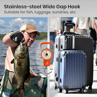 Pristis Fishing Hanging Scale, 80 LBs Fish Weight Analog Spring Hook Crane Scale Kit with Tape Measure & Non-Slip Large Handle, Portable Gear Equipment Accessory for Farm Kitchen Luggage Weighting