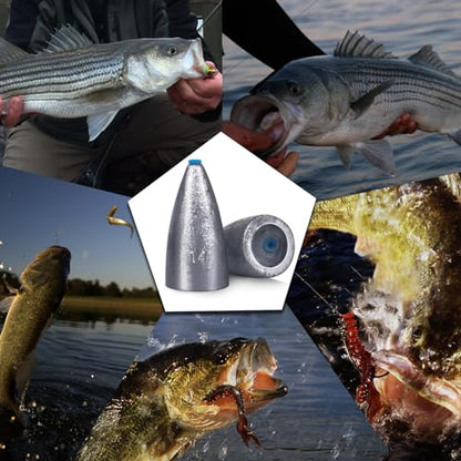 FishTrip Bullet Weights, Fishing Sinkers for Texas Rig Bass Fishing | Fishing Weights for Carolina Rig, Flipping Slip Sinker Sliding Weights Lead Fishing Weights Saltwater Freshwater 1/16oz-1/2oz - size: 3/8oz_10g_30pcs