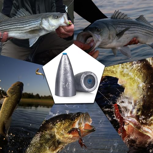 FishTrip Bullet Weights, Fishing Sinkers for Texas Rig Bass Fishing | Fishing Weights for Carolina Rig, Flipping Slip Sinker Sliding Weights Lead Fishing Weights Saltwater Freshwater 1/16oz-1/2oz - size: 1/4oz_7g_30pcs