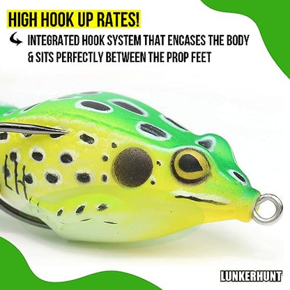 LUNKERHUNT - Frog Bait for Bass Fishing | Soft Hollow Body Weedless Frog for Bass Fishing and Trout | Weedless Realistic Bait Frog Lure, Freshwater with Sharp Hooks Lures and Double Propellers Feet - style: Leopard