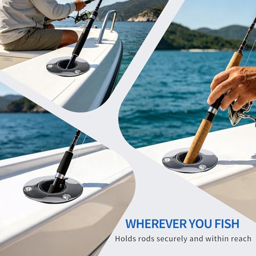 2 Pack Fishing Rod Holders for Boat, 316 Stainless Steel, 3 Angles (15°/30°/90°) Flush Mount, Heavy Duty Saltwater Corrosion Resistant with Thickened Nylon Nesting & Stopper Pin - style: 30 Degree