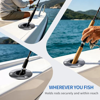 2 Pack Fishing Rod Holders for Boat, 316 Stainless Steel, 3 Angles (15°/30°/90°) Flush Mount, Heavy Duty Saltwater Corrosion Resistant with Thickened Nylon Nesting & Stopper Pin - style: 30 Degree