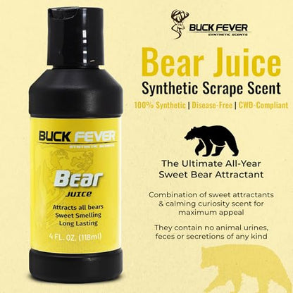 Buck Fever Bear Juice – Synthetically Formulated Bear Bait Attractant – Non-Spoiling, Sweet Synthetic Bear Attractant Scent for Trail Camera - size: 4oz