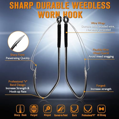 Dovesun Weedless Worm Hooks Wacky Rig Hooks Texas Rig Hooks 30PCS Professional V Bass Fishing Hooks for Freshwater Saltwater 1/0 2/0 3/0 - size: 2/0 * 30PCS, style: Professional "V" Weedless Hook