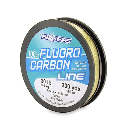 Hi-Seas 100% Fluorocarbon Fishing Line Clear - Strong & Tough Fishing Leader Line, Sinks Faster Than Monofilament Fishing Line. Available in 6lb, 8lb, 10lb, 12lb, 15lb, 20lb, 25lb Test - style: 20 Pound Test, 200 Yard