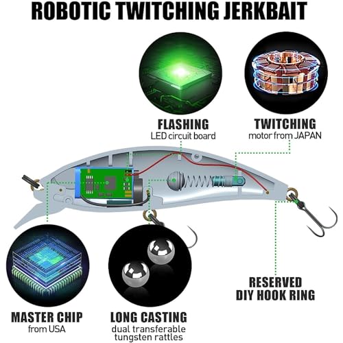 HADORAM Electric Twitching Jerkbait USB Rechargeable LED Lighted Wobbler Luminous Vibrating Minnow Bait, Long Casting Flashing Bass Fishing Lures for Freshwater Saltwater - color: 3.5in-Color 711