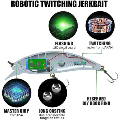 HADORAM Electric Twitching Jerkbait USB Rechargeable LED Lighted Wobbler Luminous Vibrating Minnow Bait, Long Casting Flashing Bass Fishing Lures for Freshwater Saltwater - color: 3.5in-Color 711