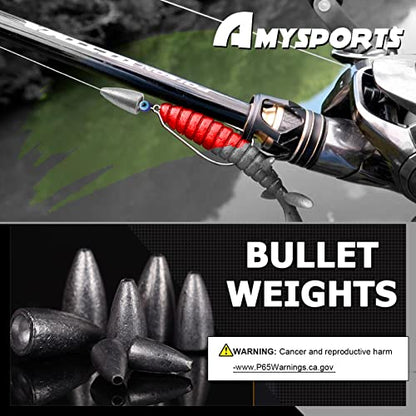 AMYSPORTS Bullet Drop Weights Sinkers Kit Saltwater Removable Fishing Sinkers Tackle Lead Bass Fishing Sinkers Shot Casting Freshwater - size: Size4 (1/4oz.) 50 pcs