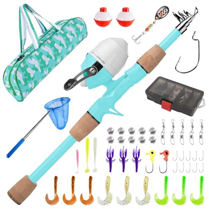 Kids Fishing Pole, Portable Telescopic Kids Fishing Poles for Boys Girls Youth, Fishing Rod and Reel Combo - color: Mint Blue