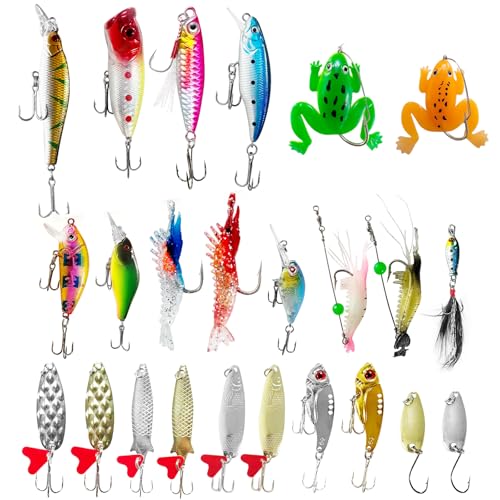 24PCS Mixed Fishing Lures Tackle Kit Hard & Soft Baits Assortment with Original Factory Printed Box, Freshwater Saltwater Fishing for Bass Trout Walleye Salmon