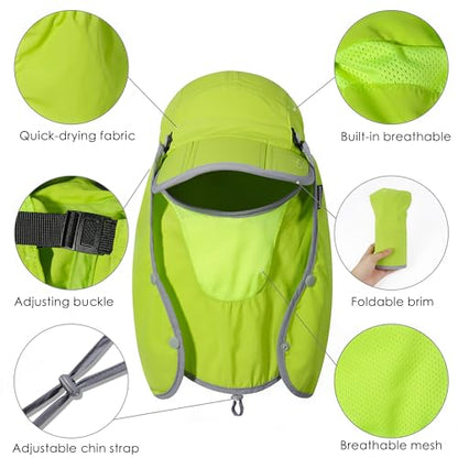 GADIEMKENSD UPF 50+ Folding Fishing Hat 360 Outdoor Sun Hat - color: Bright Green