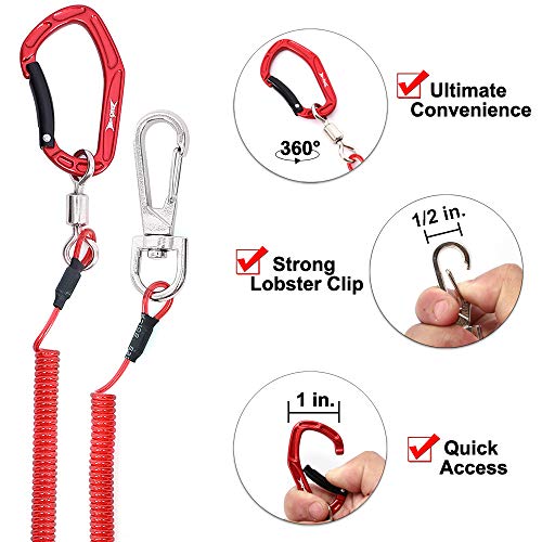 HERCULES M4 Fishing Lanyard, Fishing Pole Tether, Kayak Paddle Leash, Heavy Duty Retractable Coiled Lanyard for Fishing, Rods, Pliers, Boating, Paddles, Kayak - color: Pack of 2 Red, 17.7" Plus