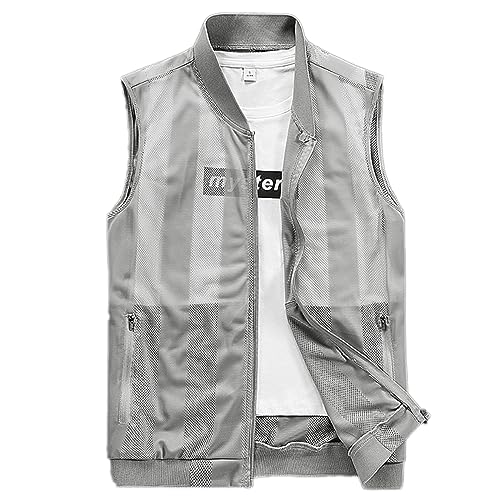 WSLCN Men's Summer Vest Casual Lightweight Breathable Mesh Cycling Travel Zip Vest - color: Grey, size: Small
