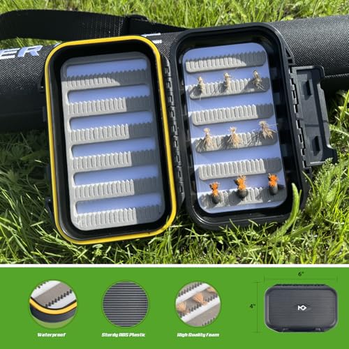 Fly Fishing Rod and Reel Combo Starter Kit, Graphite Fly Rod with Cork Handle, Die Cast Aluminum Reel, Fly Box Case & Fishing Flies and Carrying Case and Accessories - style: 3/4wt - 7' - 4 Pc