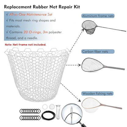 Riverruns Rubber Net Replacement with Repair Kit Fly Fishing Net Replacement Knotless Netting Bag for Rubber Fishing Net, Catch & Release - color: Transparent, size: 21.7" Dia x 15.8" Depth (67.7" Circumference)